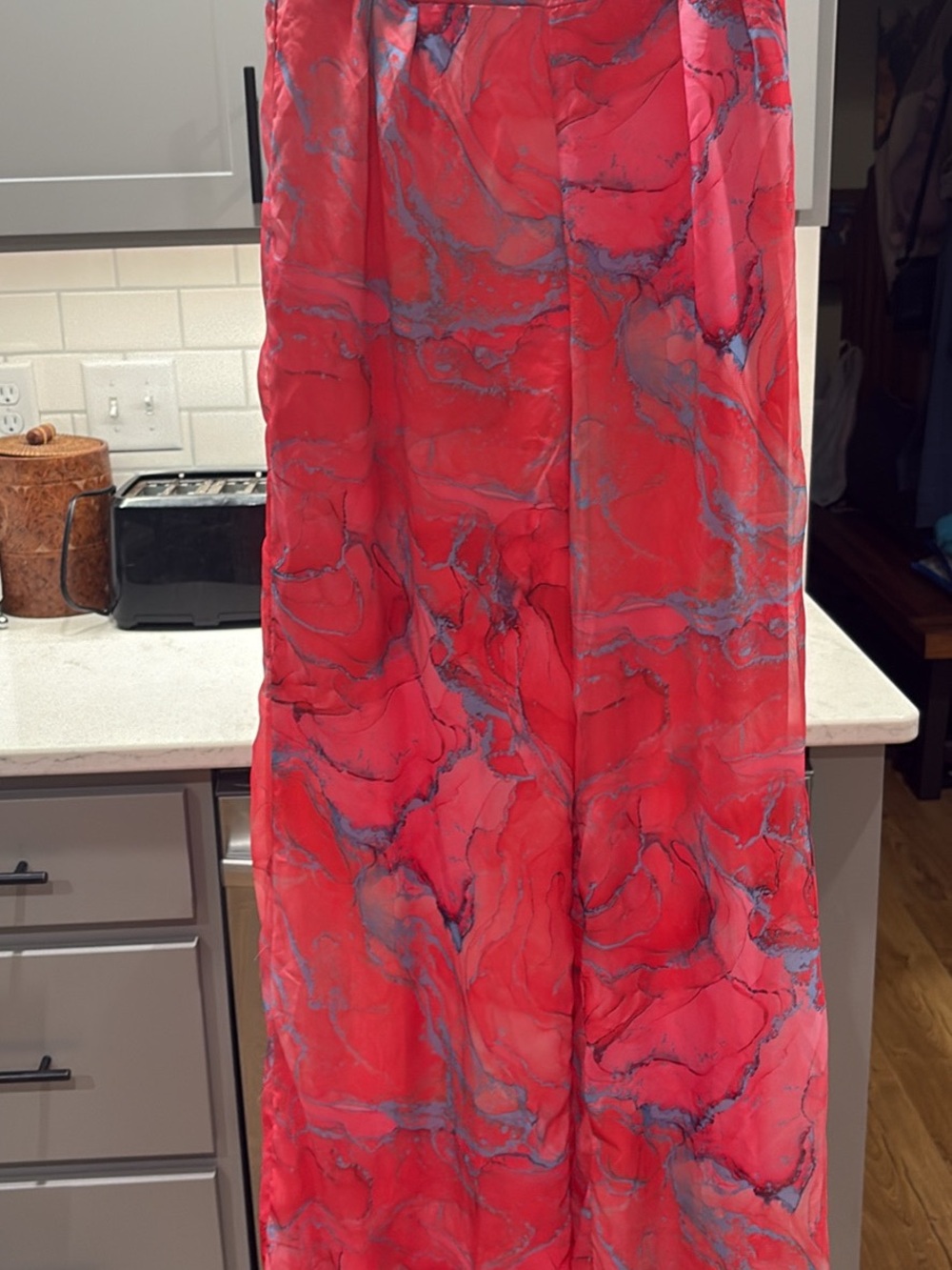 Miss Avenue Coral and Gray Marble Print Wide-Leg Jumpsuit